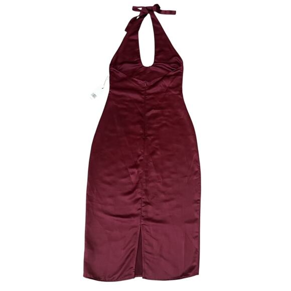 Jason Wu Women’s Burgundy Wine Red Halter Neck Satin Cocktail Midi Dress - Picture 5 of 11